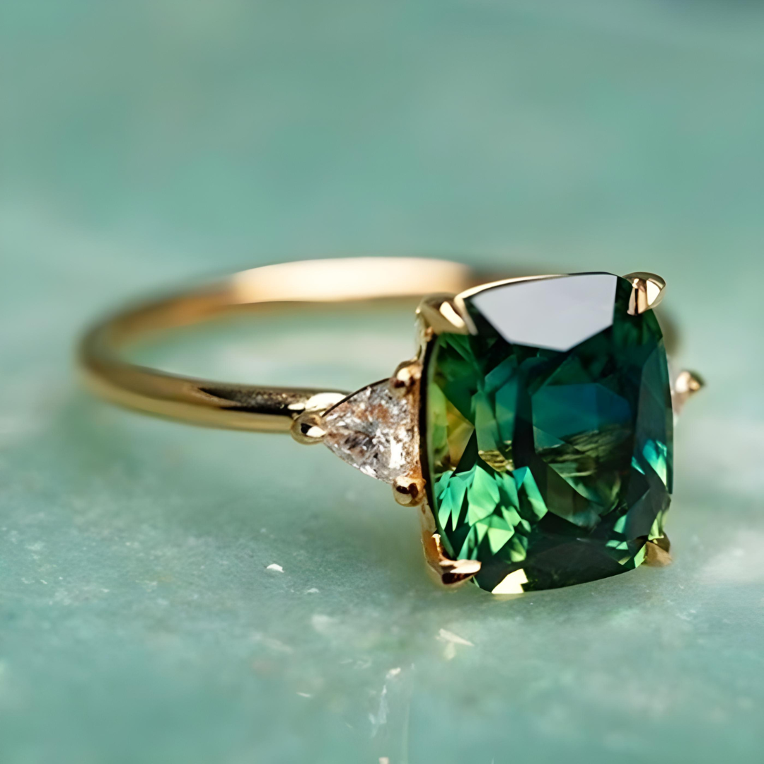 Belle - Green Zirconia Ring in Gold